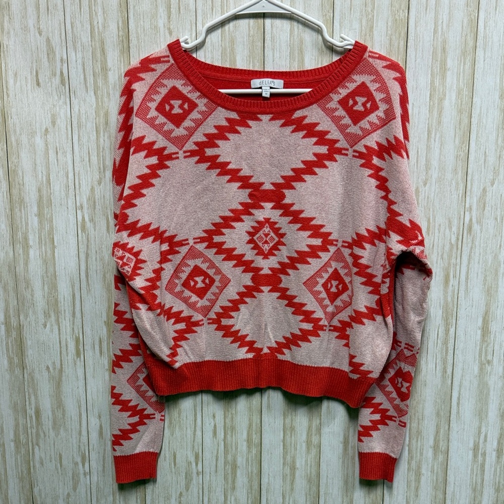 Delias Coral and Pink Aztec Pattern Sweater